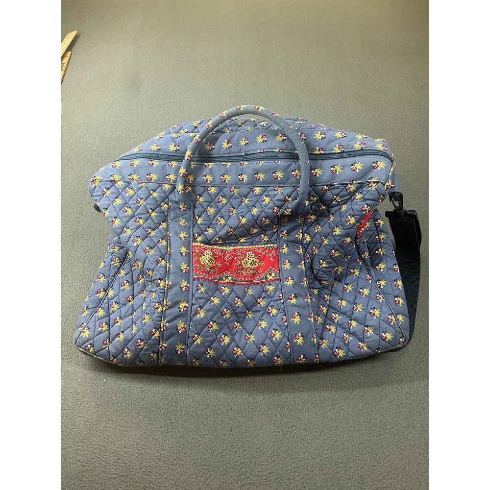 Vera Bradley Duffle Bag Large Blue Quilted Floral Travel Adjustable Strap USA